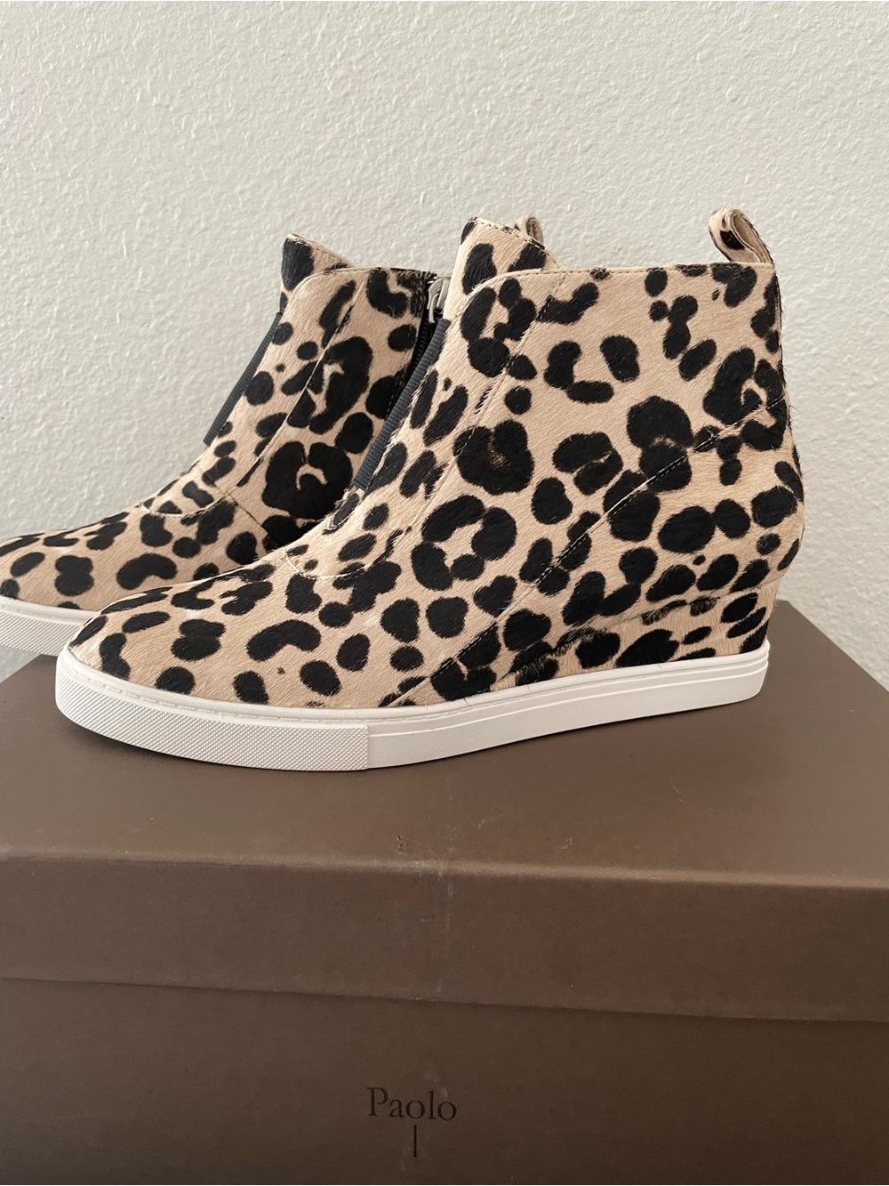 Paolo Leopard-Print Wedge Sneakers - Tan & Black